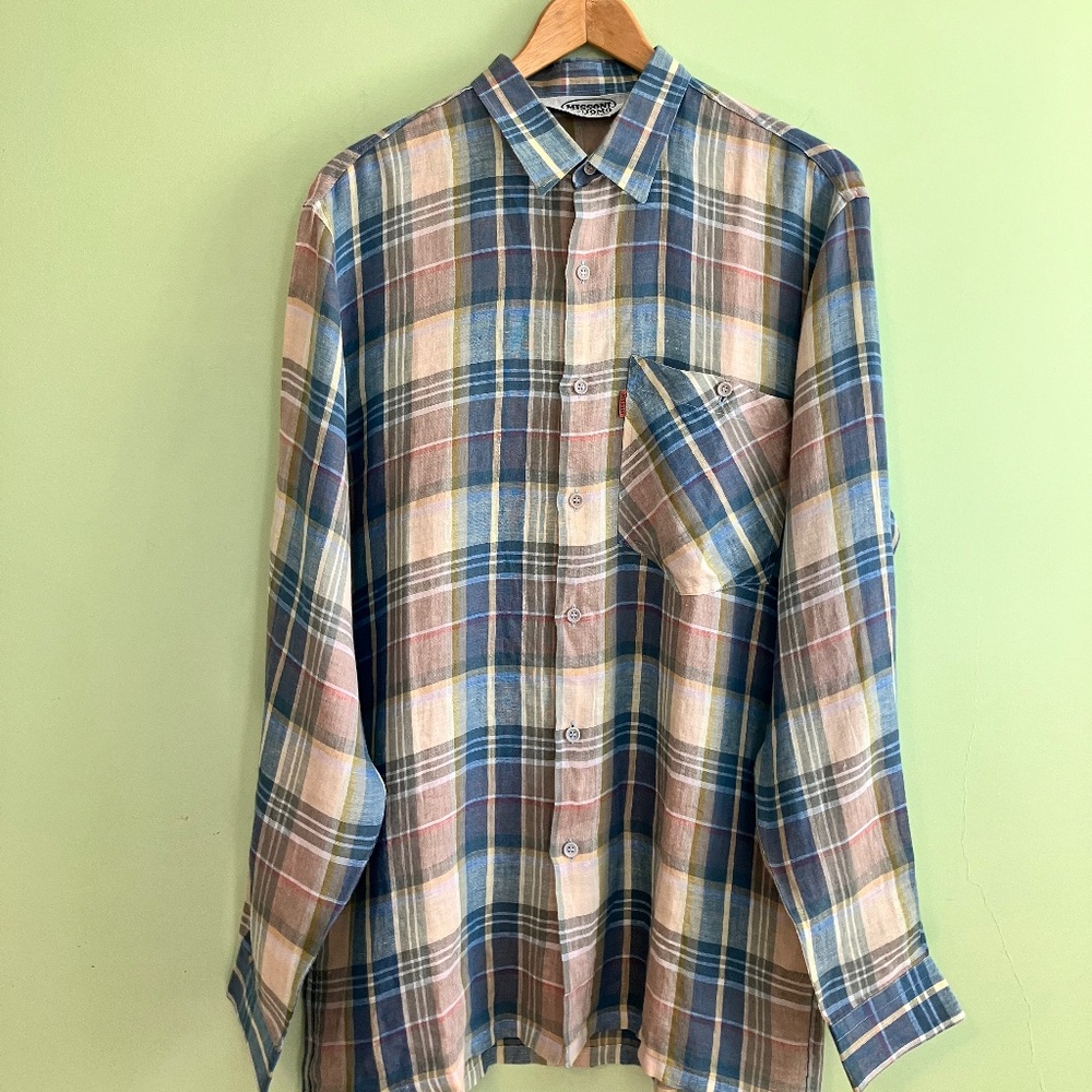 Multicolor Missoni Check Mens Sz Medium Long Sleeved Shirt Buttons Casual Formal